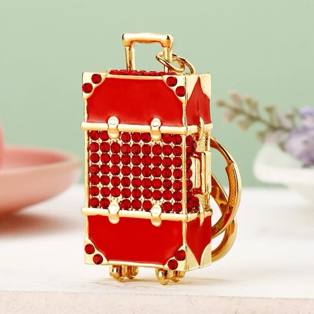 Red & Gold Crystal Luggage Keychain Charm